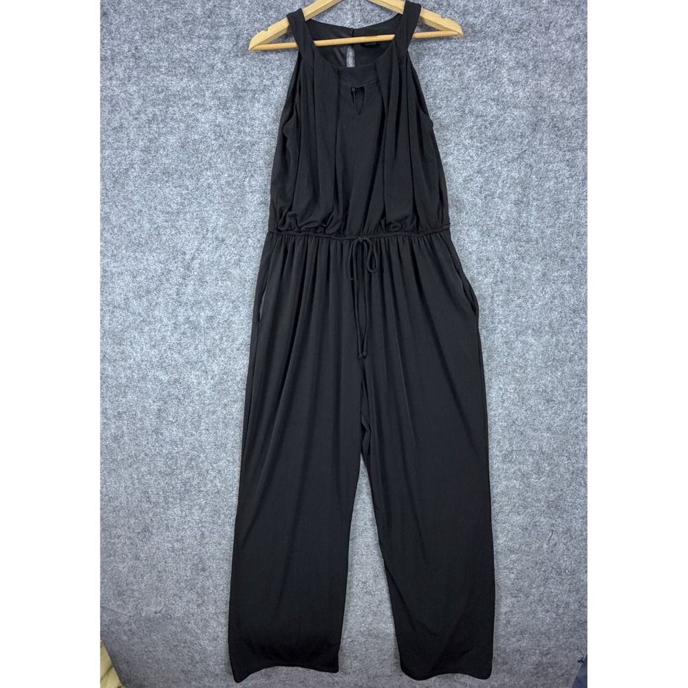 En Focus Jumpsuit Womens 16W Black Pockets Halter Neck Drawstring Waist Back Zip